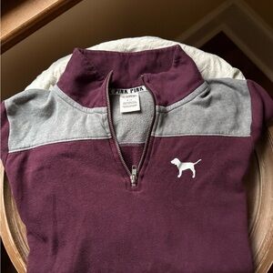 PINK Victoria's Secret Zip-Up Sweater - Burgundy and Gray